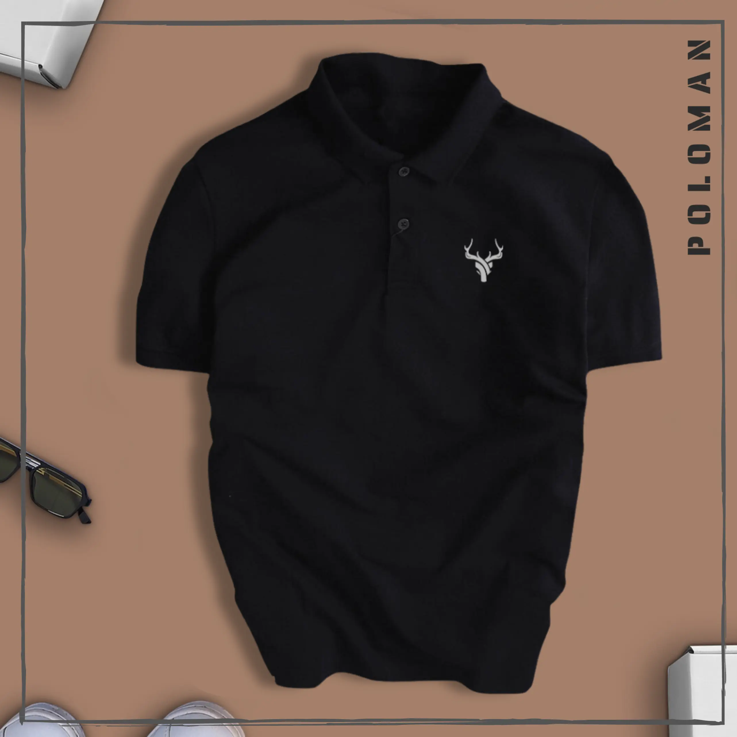 Áo Có Cổ POLOMAN DEER Vải CVC Cá Sấu Sang Trọng, Đứng Form - Áo Polo Thời Trang Cộc Tay Menswear Top UMA The Bad God Gonz Shirt  Ngắn Tay Đen Có Cổ Tay Ngắn