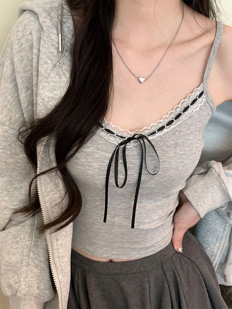 Product Introduction of Pure Desire Lace Tube Top Vest Female Summer Sweet Hot Girl Bow Slim-Fit Camisole Short Beautiful Back Tank-Top 10