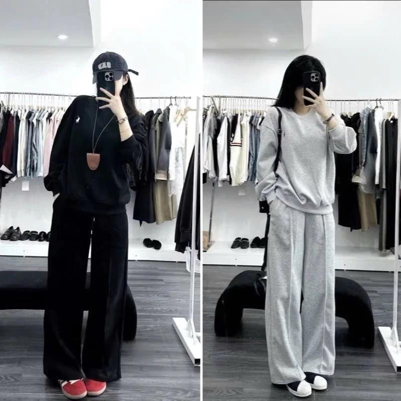 Set bộ thêu logo ngựa áo sweater mix quần ống suông chất nỉ