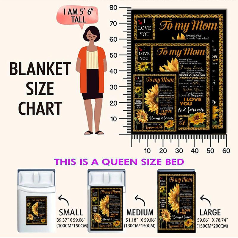 Sunflower & Letter Pattern Blanket Gift for Mom, Casual Soft Throw Blanket, All Season Blanket, Breathable Comfortable Blanket, Comfy Bedding for Christmas Decor, Air-conditioning Blanket for Home Office Travel, Christmas Gifts, Christmas Decorations 6