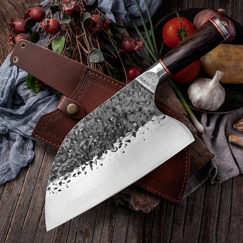 Product Introduction of Longquan Forging Kitchen Knife Cutting and Chopping Chicken Fish Steel Head Hammer Pattern Knife Used in Kitchen Household Slice Kitchen Knife Stainless Carbon Steel 3