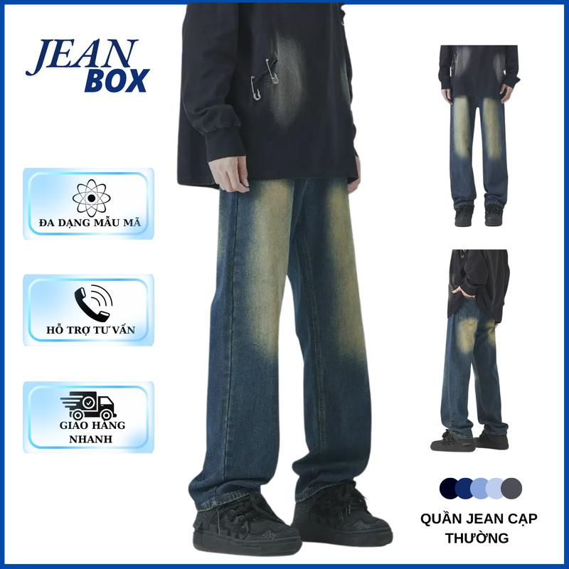 Quần jean ống suông nam nữ màu xanh dơ JEAN BOX V03 ống suông che khuyết điểm Menswear Ong Pants Có Túi