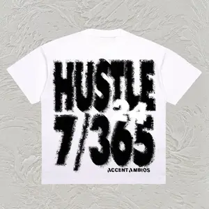 AccentAmbios 20s Boxy fit Kaos Oversized Tshirt Hustle 365/7 White Pria dan Wanita Crew-neck fashion unisex T-shirt Menswear Top Baju Atasan Putih Katun