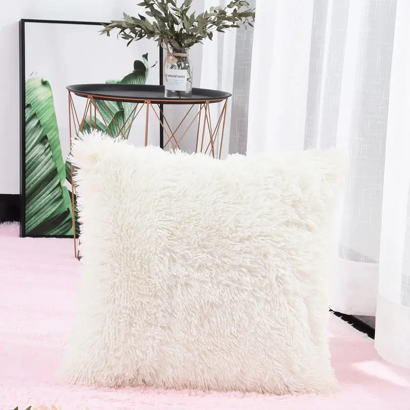 Soft Solid Fluffy Cushion Cover, 1 Count Square Soft Decorative Cushion Cover Without Filler For Home Sofa Chair 0