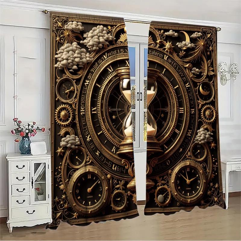 Product Introduction of Clock & Compass Pattern Door Curtain, 1 Set Creative Printing Door Curtain, Home Decor for Living Room Bedroom Study Room 4
