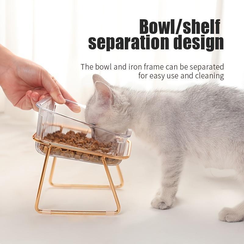 Transparent Three-dimensional Design Double  Bowls For Easy Feeding And Hydration - Ideal Pet Supplies camera collar pet slow feeder raised bowl cat water fountain dog walking hands free 4
