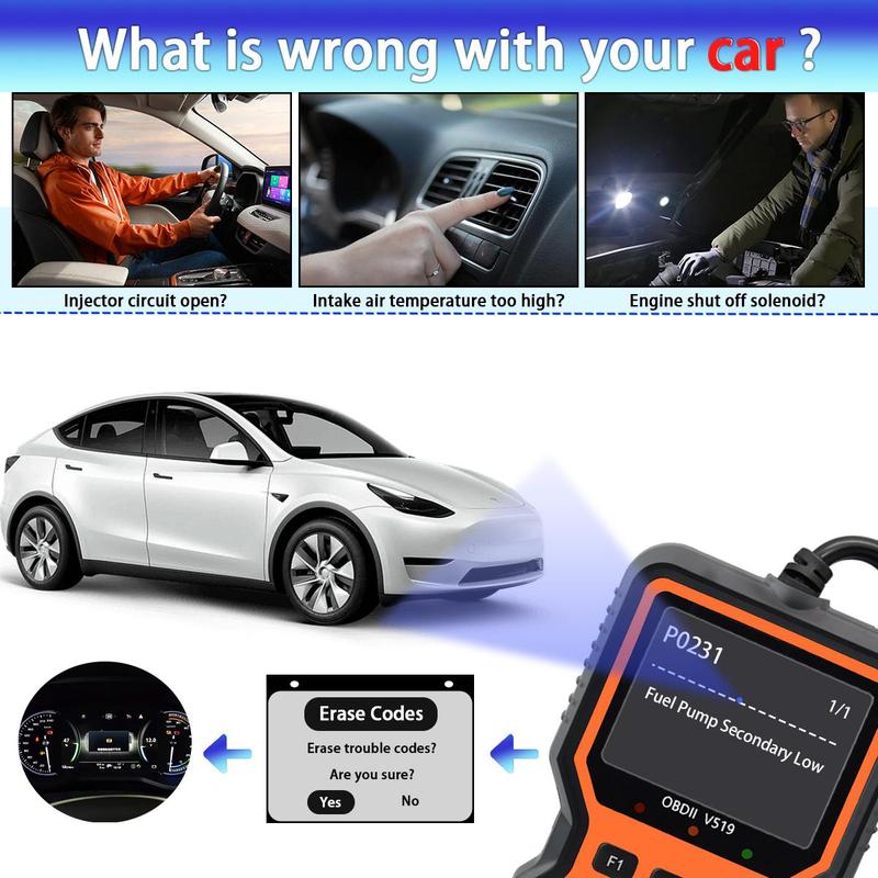 Product Introduction of Car OBD2 Scanner Diagnostic Tool, Car Voltage Tester Engine Fault Code Scanner, Charging Tester Diagnostic Tool for OBDII-V519, Automotive, Vehicle, Men Gifts 7
