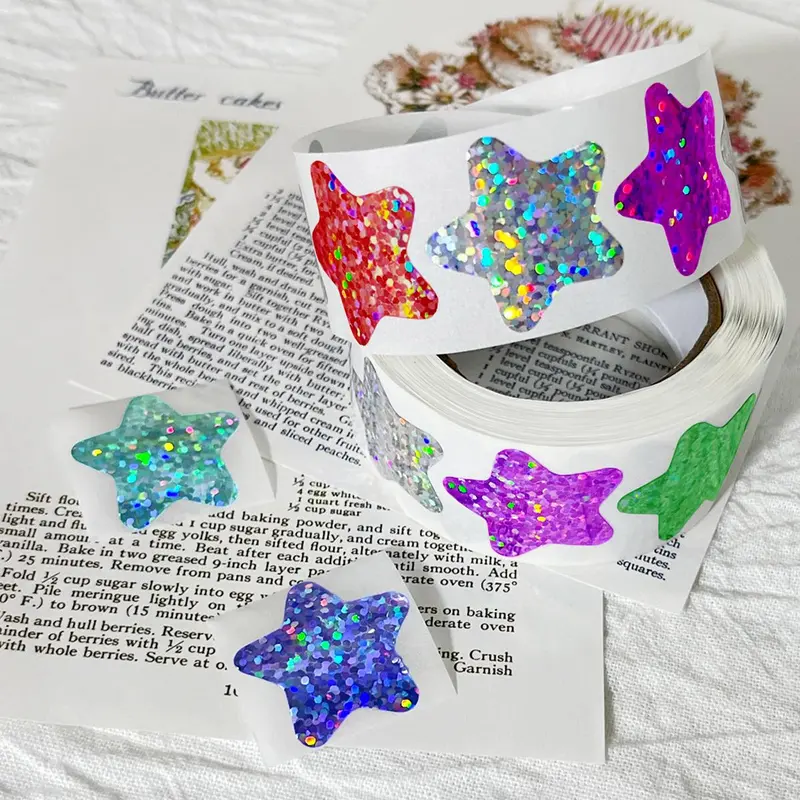 Star Shaped Self-adhesive Sticker, 500pcs/roll Colorful Laser Star Sticker, Decorative Sticker for Gift Goods, Sealing Sticker for Gift Wrapping 2