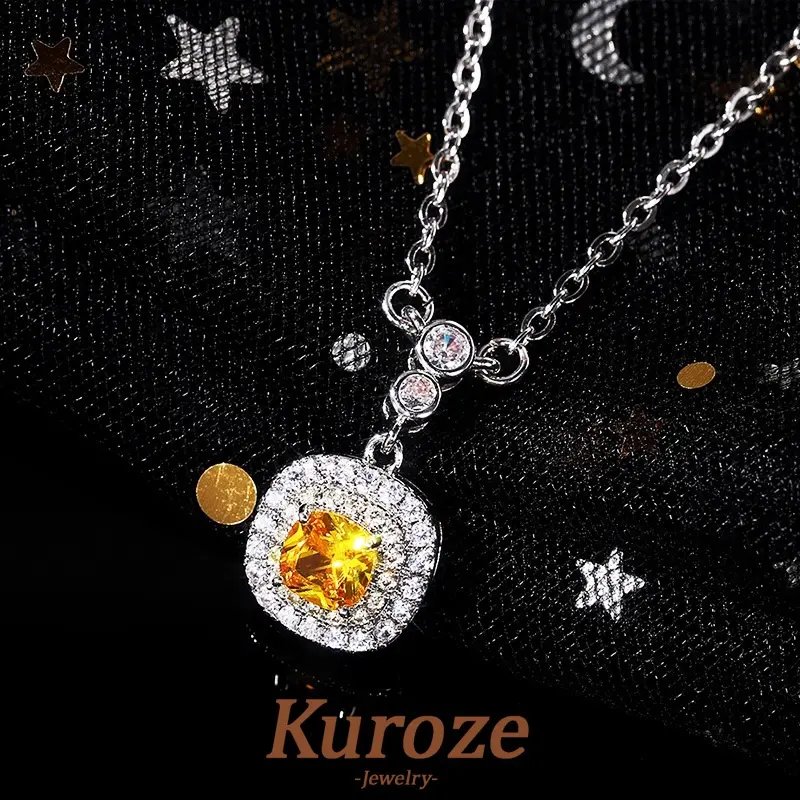 Kuroze All-Match Yellow Diamond Zircon Necklace Women's Luxury Ornament