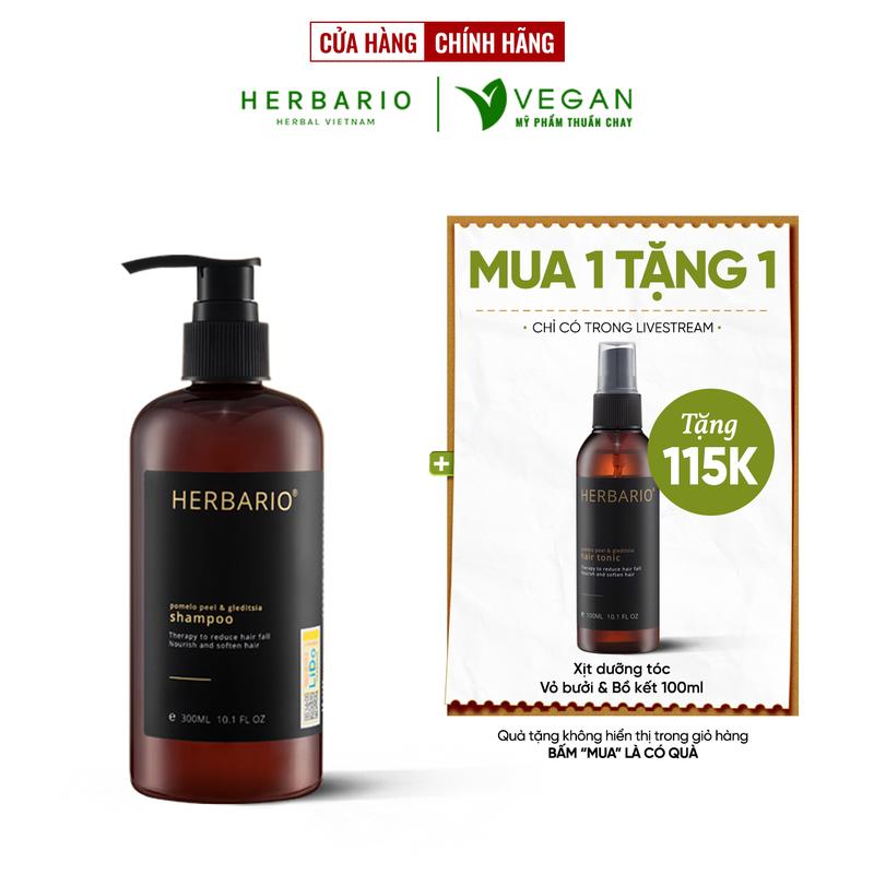 [CHỈ CÓ TRONG LIVESTREAM MUA 1 TẶNG 1] Dầu gội vỏ bưởi và bồ kết HERBARIO 300ml TẶNG Nước xịt dưỡng tóc vỏ bưởi và bồ kết HERBARIO 100ml