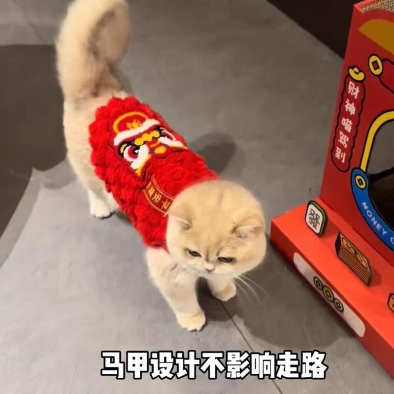 Product Introduction of [ 67k Positive Reviews] Cat New Year Clothes Red Festive Ragdoll Blue Cat Golden Shaded Autumn Winter Warm Fleece Pet Dog New Year Outfit 5