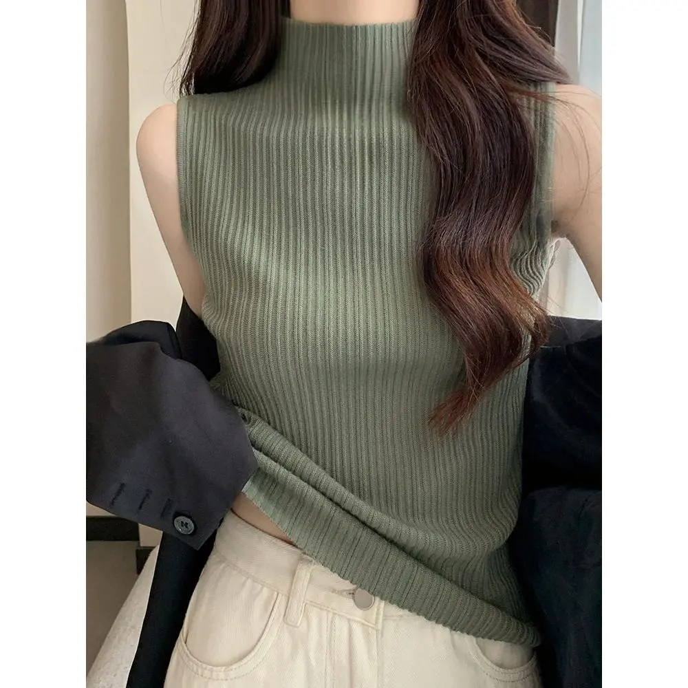 Spring New slim fit thin inner match knitted camisole WOMEN'S sleepveless half turtleneck shirt top Womenswear Lingerie