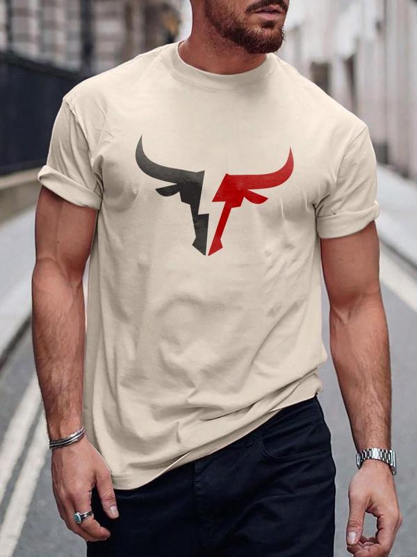 Men's Regular Fit Bull Print Round Neck Tee, Football Jerseys, Casual Short Sleeve Crew Neck T-shirt for Summer Daily Wear, Graphic Tees, Men's Summer Clothes Top for All Seasons, Football Shirts,  Streetwear 7