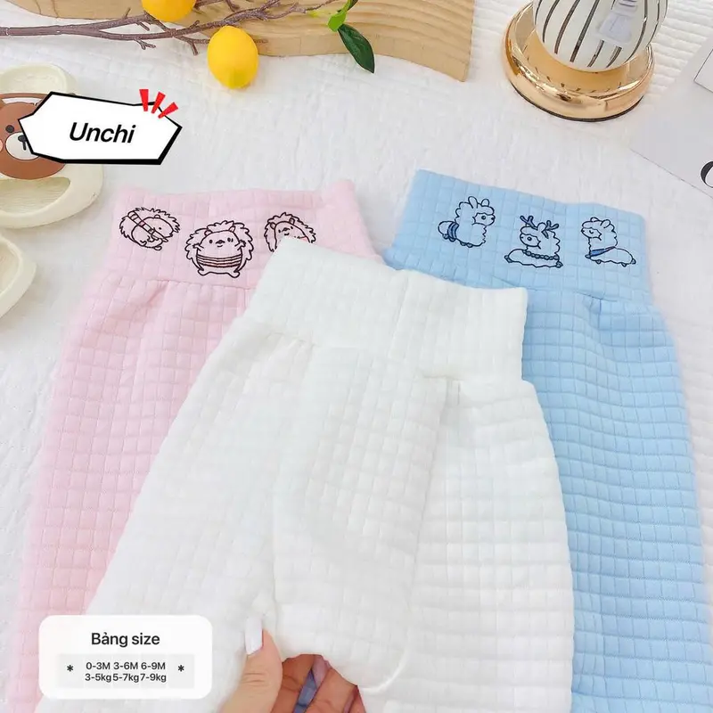 Bộ quần áo trần bông bé trai bé gái sơ sinh Unchi in hình cạp quần chất trần bông dầy ấm giữ nhiệt cho bé 8