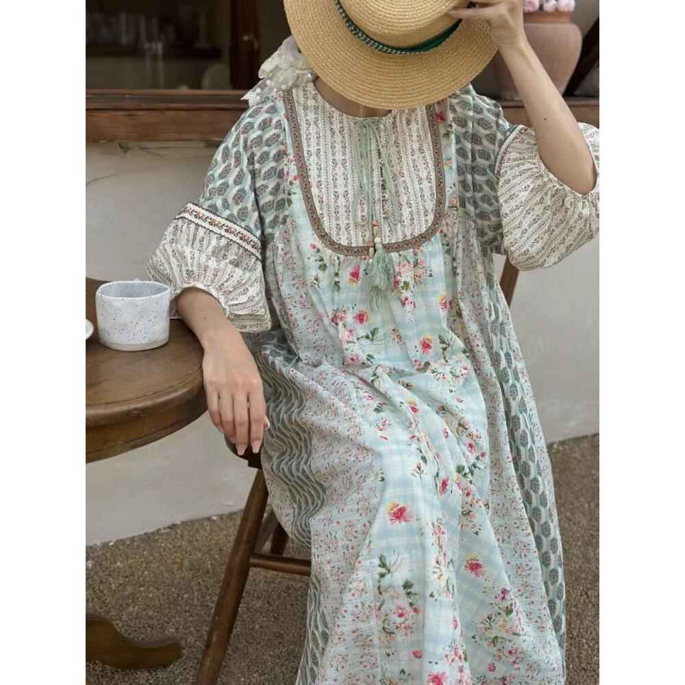 [ready stock]CHICMORE gaun wanita gaya istana motif bunga vintage berlengan balon tiga perempat untuk wanita muda