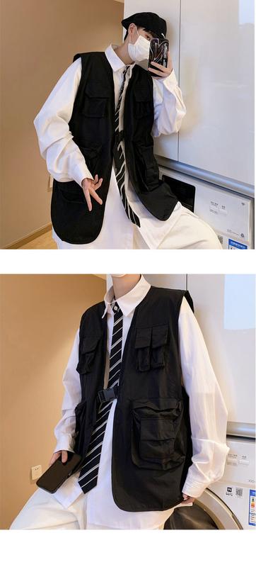 Product Introduction of Spring and Autumn Ins Mechanical Style Work Vest Vest Man Loose Hong Kong Style Fashion Brand All-Matching Multi-Pocket Sleeveless Jacket 7