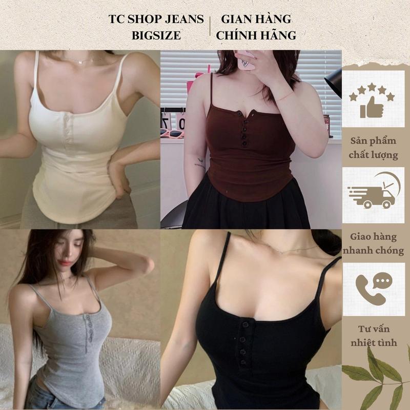 TCSHOPJEANS Áo Thun 2 Dây 4 Nút Vải Tăm Bigsize mặc mát Mùa Hè 55kg đến 90kg MS 199 Nữ Women Top Tua Rua Xám