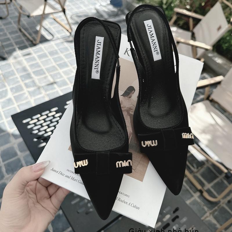 Bb90 - giày cao gót nơ  7P ( CHUẨN SIZE ) 2 màu đen kem