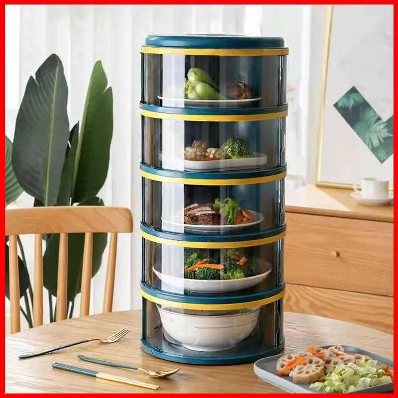 MYQliving Transparent Food Cover Stackable Tudung Saji Moden Bertingkat Insulation Dish Cover Sliding Multilayer Food Preserve Container