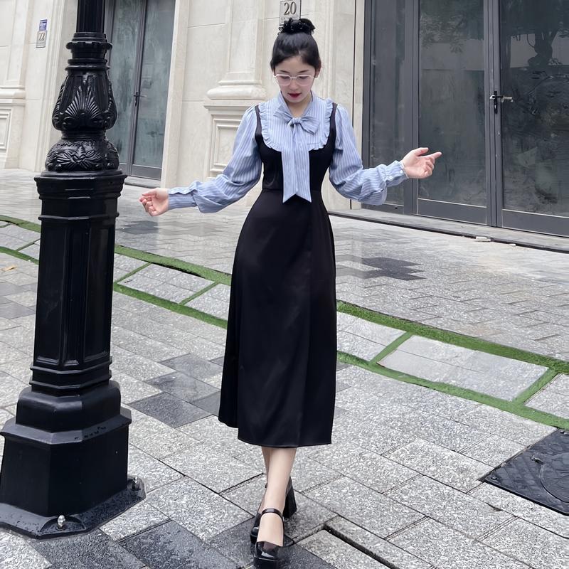 Product Introduction of Đầm Ela Clothing Thiết Kế Kẻ Nơ Phối Viền Bèo Tay Dài Cho Nữ - Women Dress váy  dày donna  đầm sét  dạ nha  dress 4