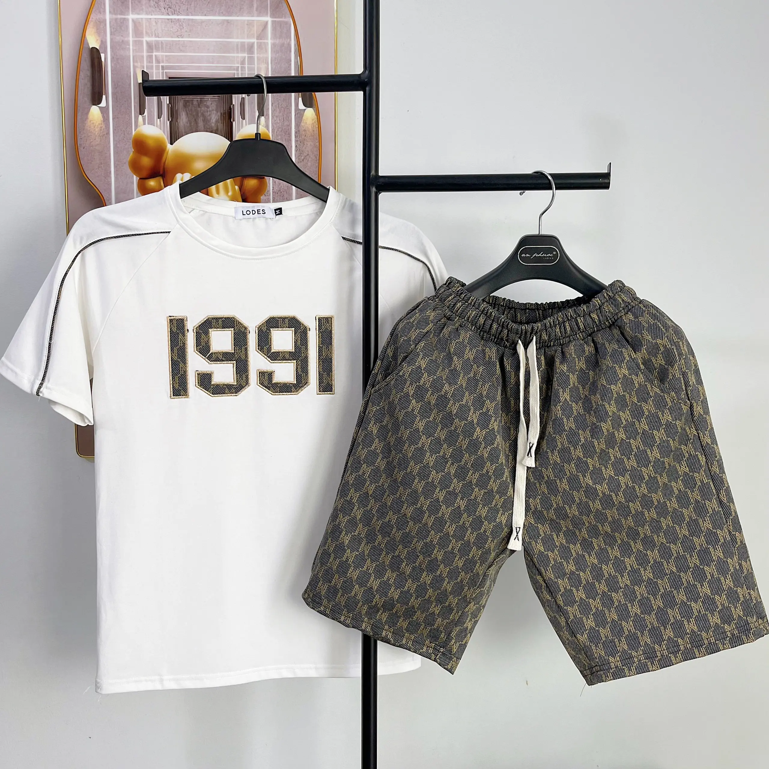 Set đồ bộ nam tay ngắn cổ tròn phối số 1991 thêu cực HOT TĐL Store Áo Menswear