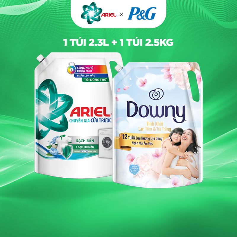Combo Túi Nước giặt Ariel 2.3kg/2.5kg/2.7kg/2.9kg Cửa Trên/ Cửa Trước các mùi hương & Nước Xả Vải Downy Tinh Khôi 2.3L