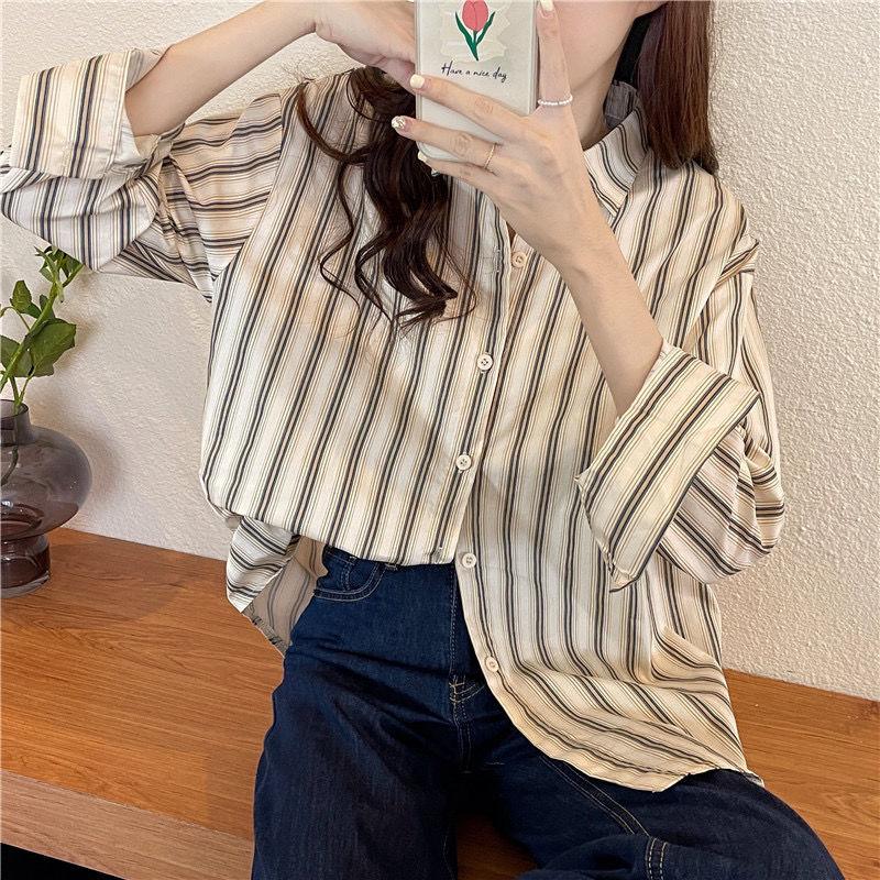 Product Introduction of Áo Sơ Mi Sọc Dọc, Dành Cho Nữ, Bộ Đồ Mùa Thu, Áo Sơ Mi Lớp Cơ Sở Bên Trong, Áo Sơ Mi Áo Bó Sát Sang Trọng, Đầu Thu 2022 Hàng Mới Về 7