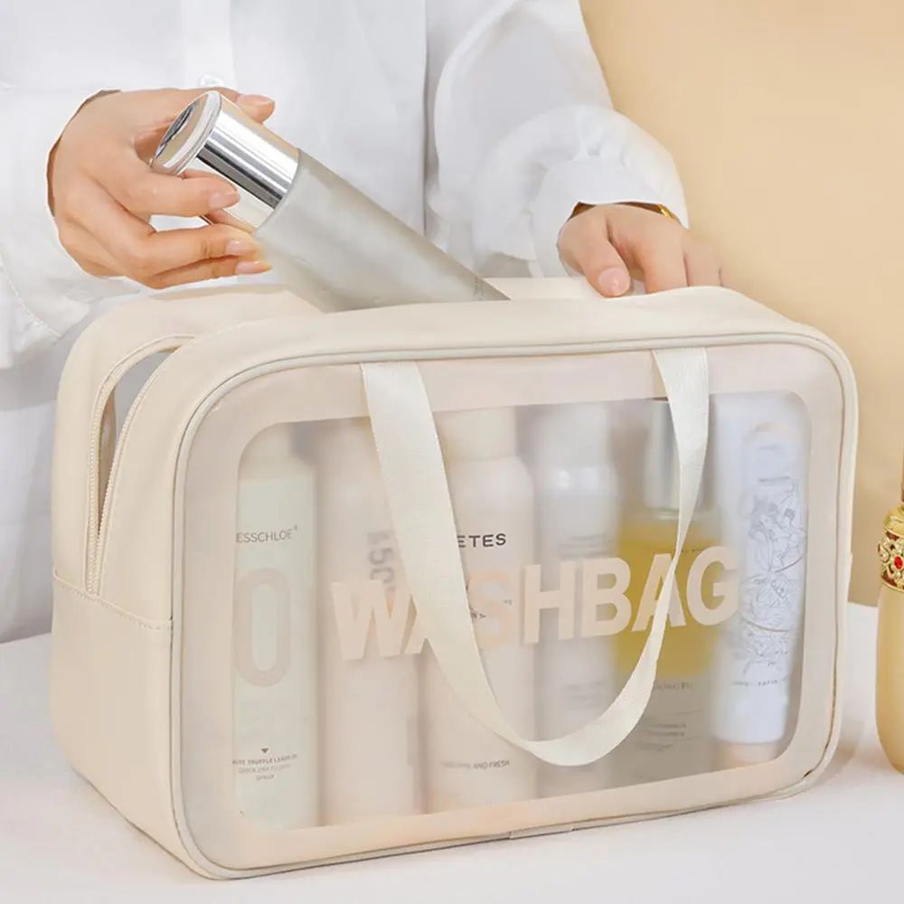 Large Capacity Semi Transparent Toiletry & Makeup Bag, Portable Travel Zipper Cosmetic Bag, Multifunctional Bath & Swimming Storage Bag, Cosmetic Storage Bag, Valentine's Day Gift, Gifts for Best Friend, Travel Essentials