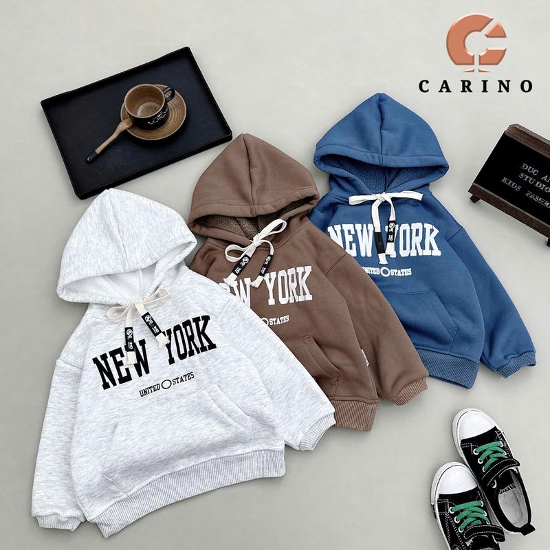 Áo hoodie lót lông cừu dày dặn dành cho bé trai bé gái 10-30kg