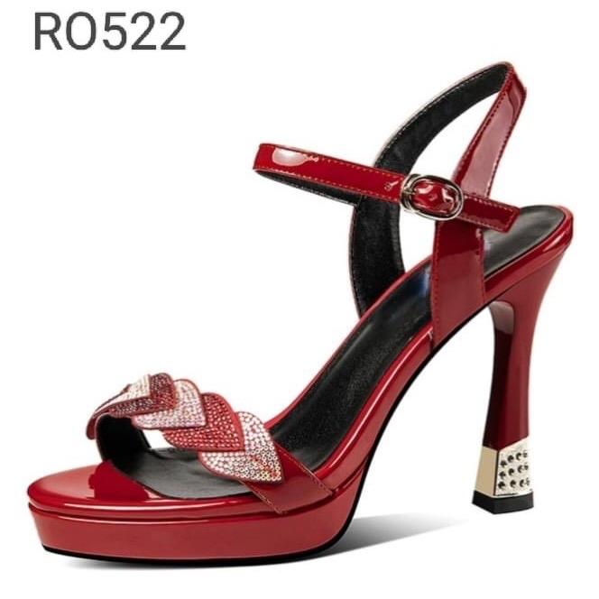 Giày cao gót đế đúp quai hậu 3 màu đen đỏ xanh gót trụ cao 9p ro522 Shoes Nữ sandal 9 phân DéP Women Cao Su gó t