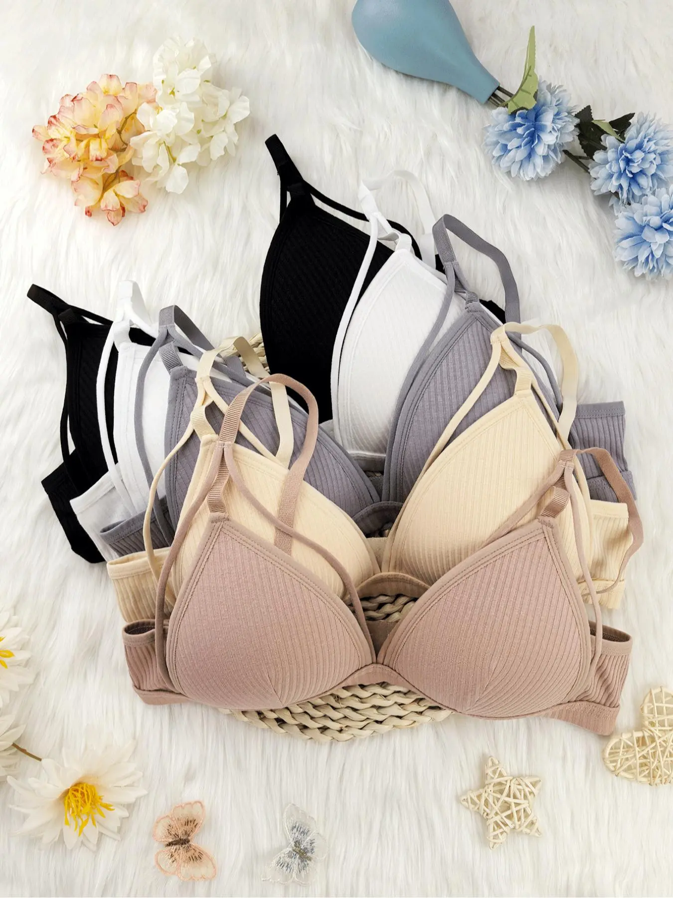 Women's Basic Solid Wireless Bra, Casual Fit Comfortable Adjustable Strap Push Up Bra for Daily Wear, Softness Lingerie for All Seasons