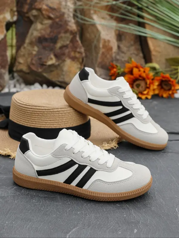 Women's Fashionable Lace Up Low Top Sneakers, Casual Comfortable Sports Shoes for Daily Wear, Non-slip Sneakers for Women & Girls, Trainer Shoes, Athletic Shoes 8