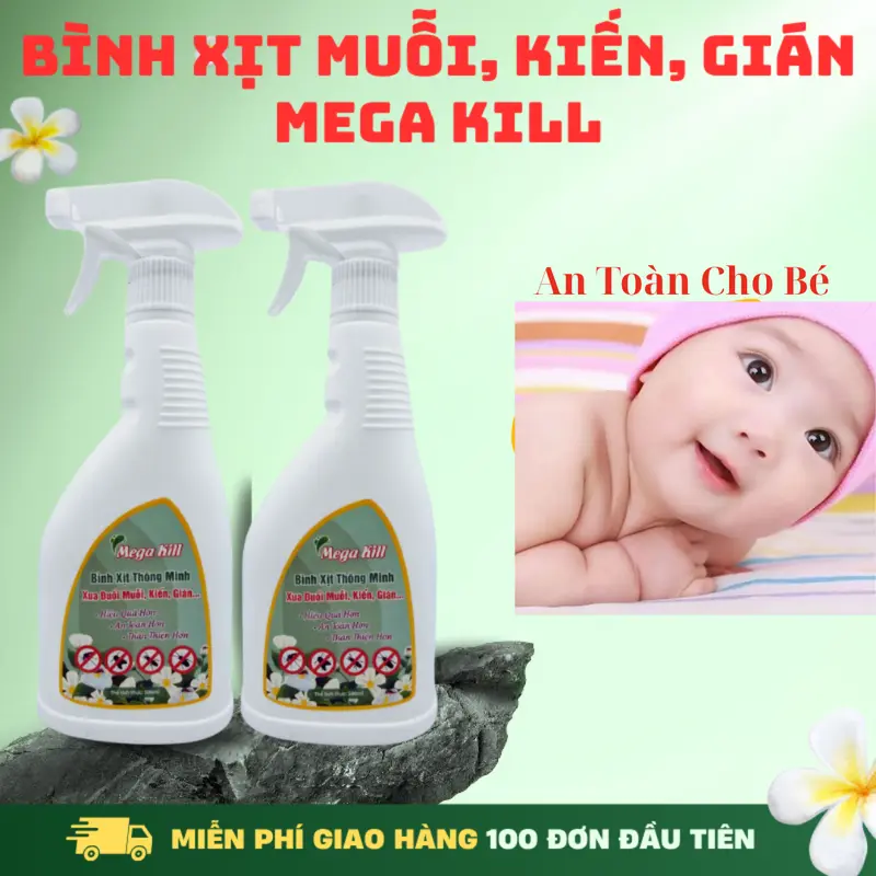 Bình Xịt Diệt Muỗi, Kiến, Gián, Mối Sinh Học Mega Kill 500ml – An Toàn Cho Bé, Không Mùi Hóa Chất 0