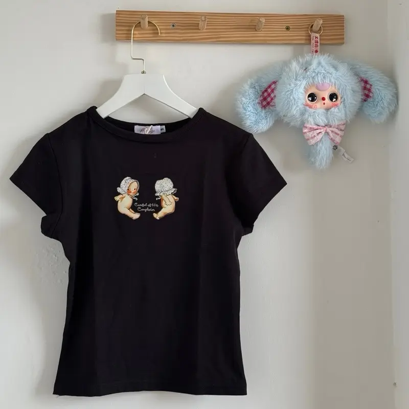 ￼BABY TEE IN HÌNH| Áo thun nữ baby tee form ôm cổ cao| Dáng áo ôm body Women