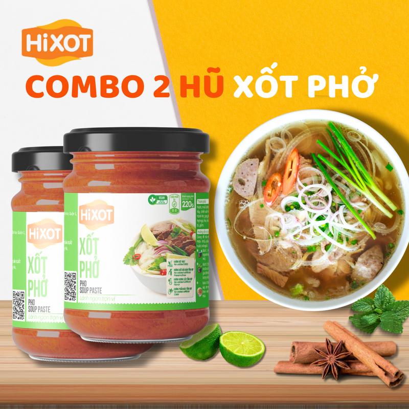 [VEGAN] COMBO 2 HŨ Xốt Phở HiXOT 220Gram, gia vị hoàn chỉnh nấu phở bò - phở chay, không cần nêm nếm, lành ngon trọn vị nước cô gói  sốt