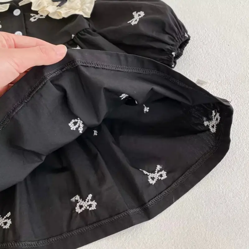 Dress dan Romper Krah Kupu Pita Couple Kakak Adik Anak Perempuan / Cewek Newborn sampai 3 tahun | Baju lebaran | Baju Kembar | Ootd Lengan Panjang Hitam 3