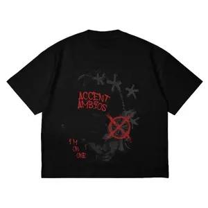AccentAmbios 20s Kaos Boxy fit Oversized Tshirt ImOnOne Black Katun Santai combed printing Streetwear Lepaskan lengan pendek Mangkir pendekvdfwzkjrmg