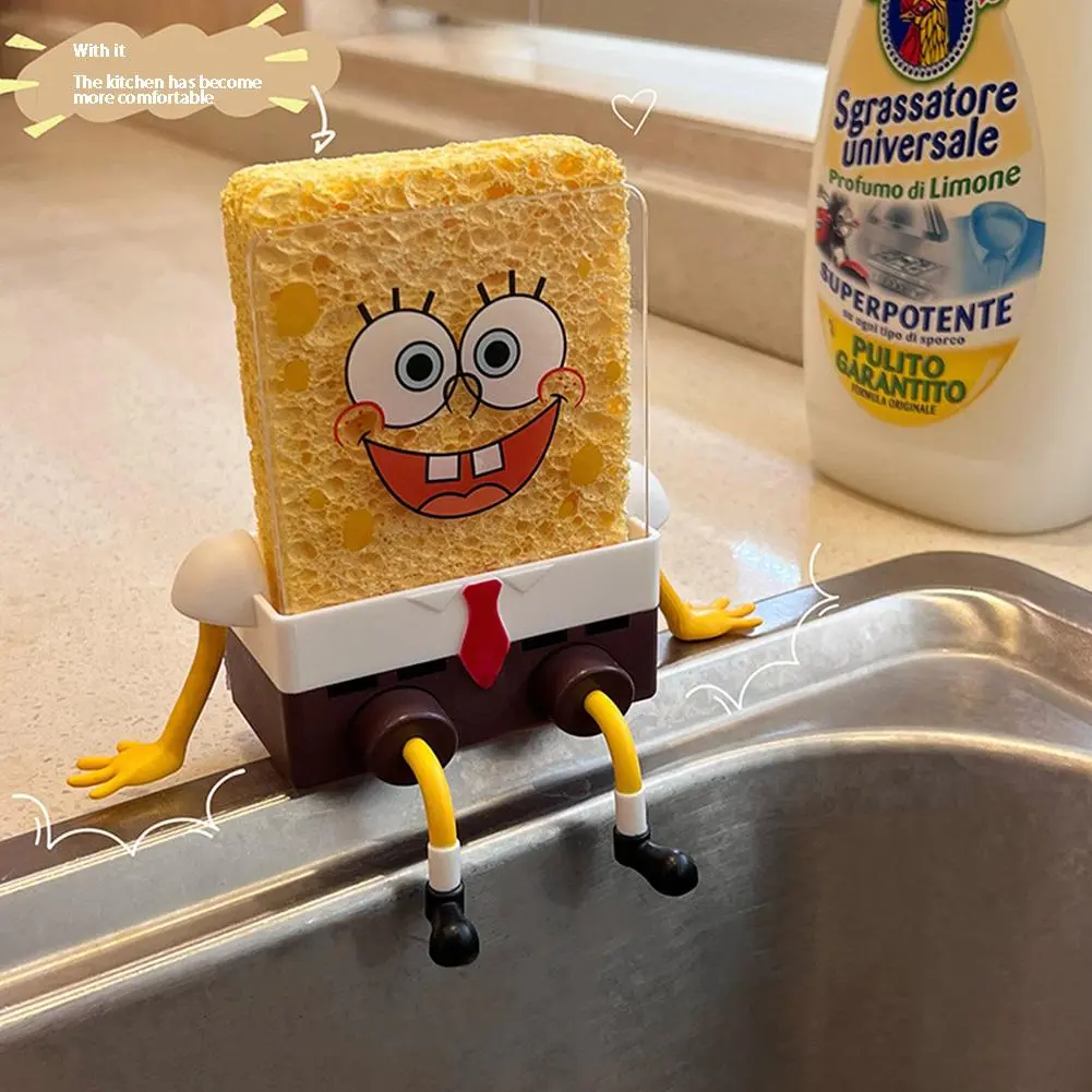 Creative Cartoon Cleaning Sponge Wipe Sink Dishwashing Cleaning Sponges Washing Brush Scouring Pads Bathroom Kitchen Dishcloth Multi-Purpose Storage Rack
