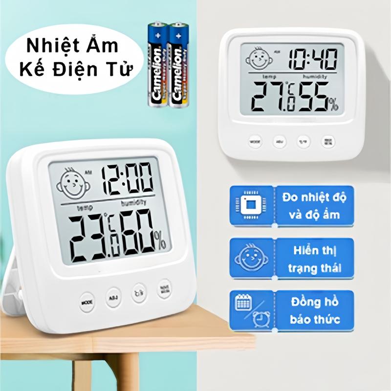 Nhiệt Kế Ẩm Điện Tử Đo Độ Ẩm, Nhiệt Độ Phòng Cho Bé, Có Hiển Thị Thời Gian Và…
