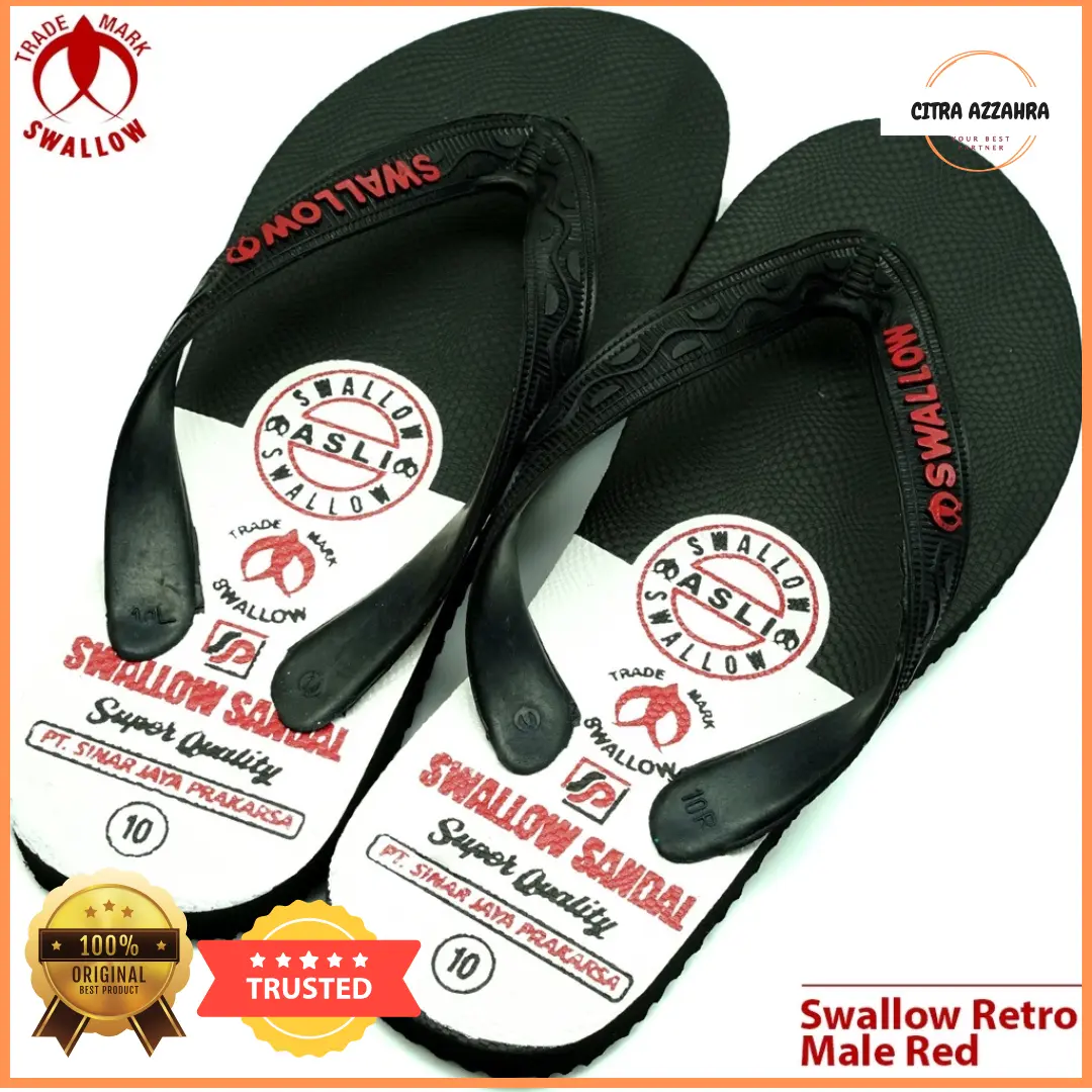 Sandal Swallow Retro Male Pria Laki-Laki Cowok Hitam Sendal Swalow Jepit 9,5 - 11 38 39 40 41 Karet [SWLTRAD 02 A]
