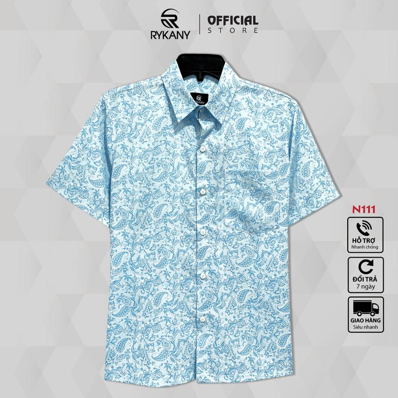 Áo sơ mi nam có 1 túi, vạt ngang, tay ngắn, hoạ tiết Hoa lá, co giãn, thoáng mát, hoa văn khớp hình khi mặc (N111) Menswear hoạ tiết sominam