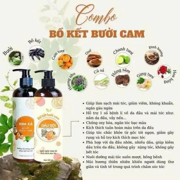 Dầu Gội Xả Bồ Kết Bưởi Cam -Thảo Dược Thiên Nhiên Giúp Tóc Chắc Khỏe Phục Hồi Hư Tổn giảm gãy rụng 2
