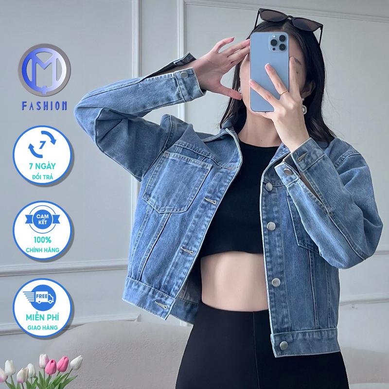 Áo khoác jean nữ lửng crotop Hàn quốc form rộng phong cách cá tính