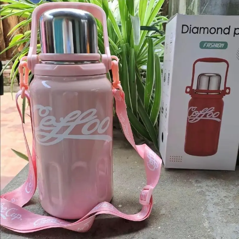 BìnH  giữ nhiệt inox 316 co/ca 1200ml chịu được nóng lạnh tặng kèm quai xách và dây đeo vai tiện lợi mang đi học đi chơi đi làm 0