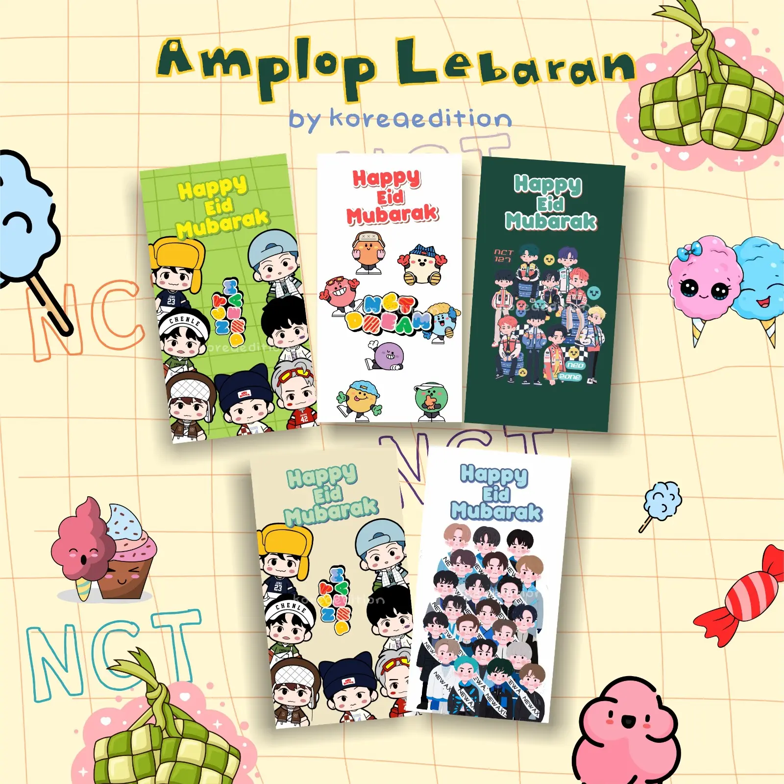 Amplop Lebaran Unik BTS NCT Aespa Treasure Enhypen EXO Kpop Angpao Lebaran BTS Happy Eid Mubarak