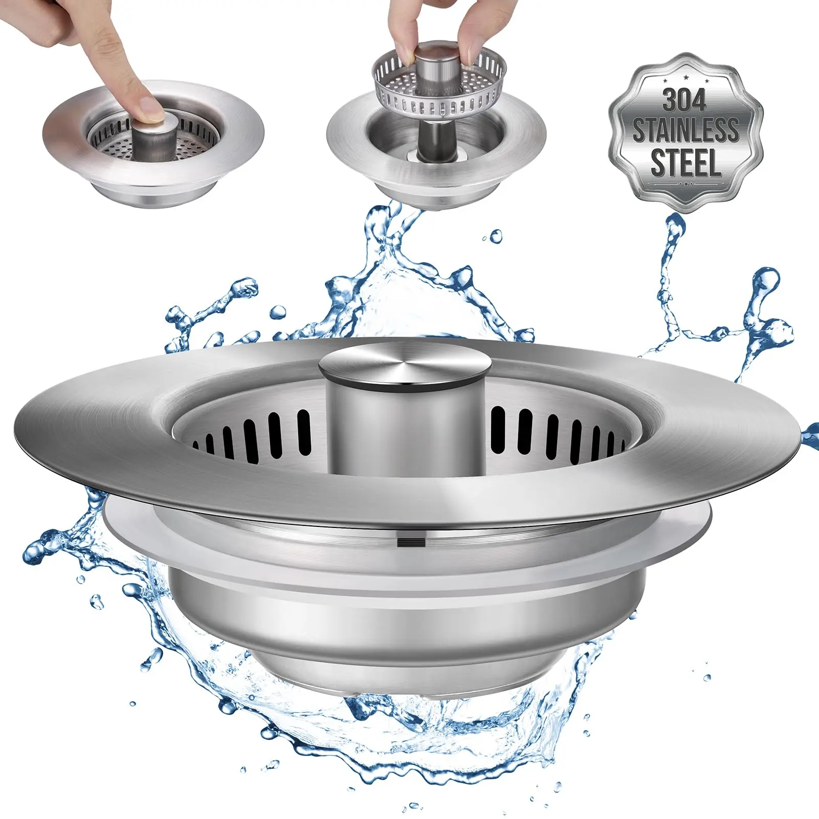 Stainless Steel Kitchen Sink, 1 Count Durable & Rustproof Sink with Drain Cover, Kitchen Sink with Accessories, Kitchen Fixtures for Home Use
