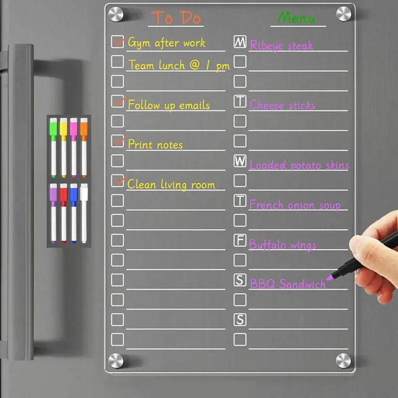 Acrylic Daily Planner Board, 1 Set Magnetic Fridge Magnet with Marker Pen, Kitchen Planner Board, Office Stationery & Supplies 0