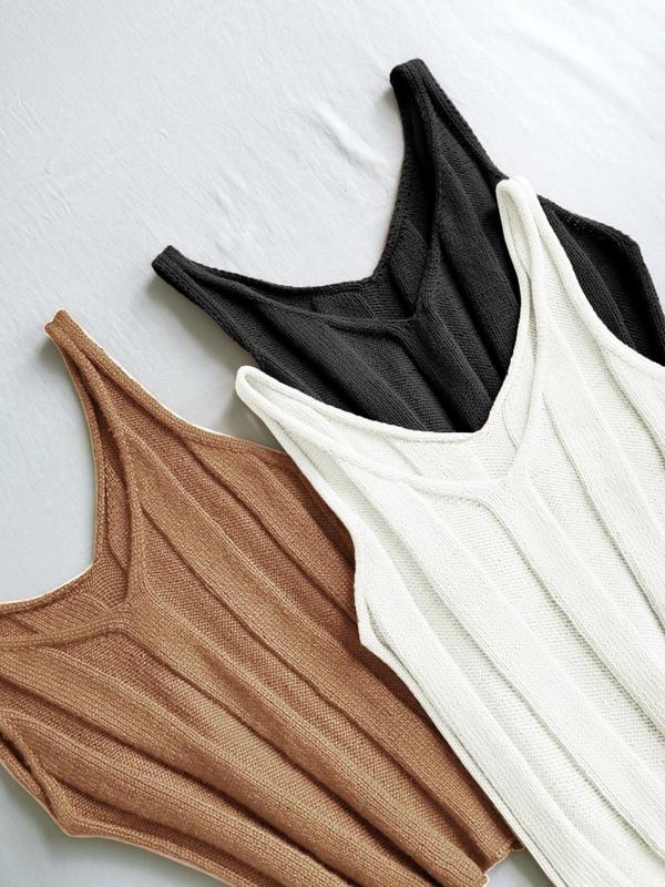 Women's Plain V Neck Sweater Vest, Summer Clothes, Casual Sleeveless Knit Top for Summer, Ladies Clothes for Daily Wear 2