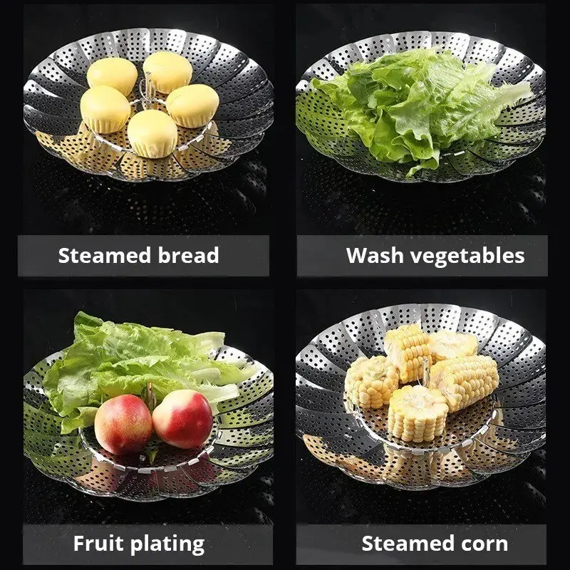 Alas Tatakan Kukusan Bentuk Bunga Fleksibel Steamer Stainless Multifunctional Retractable Tatakan Kukusan Serbaguna Bisa Dilipat Pengukus Makanan Model Bunga Alat Kitchenware