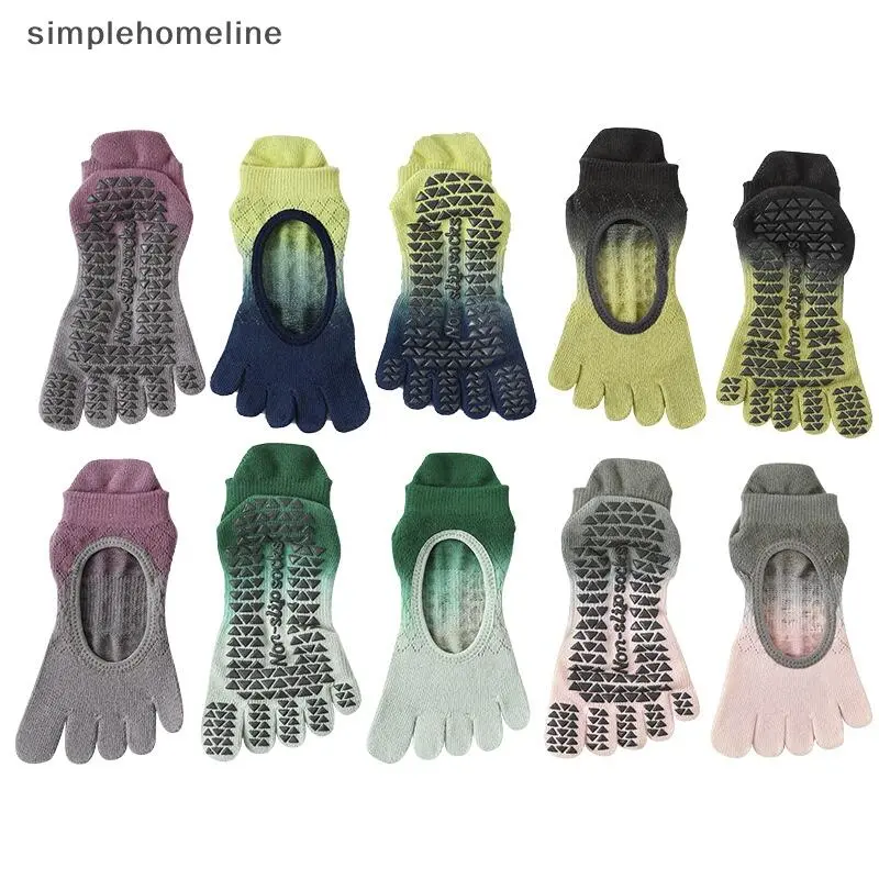SLMY New Fashion Gradient Color Short Yoga Pilates Indoor Non-slip Five-toe or Sports Fiess Dance Socks SHE